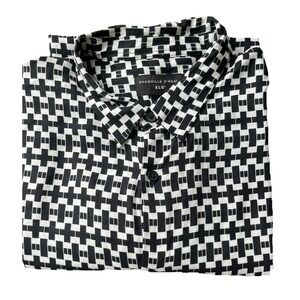 Shaquille O'Neal XLT‎ Shirt Mens Black & White Short Sleeeve Collared Button Up